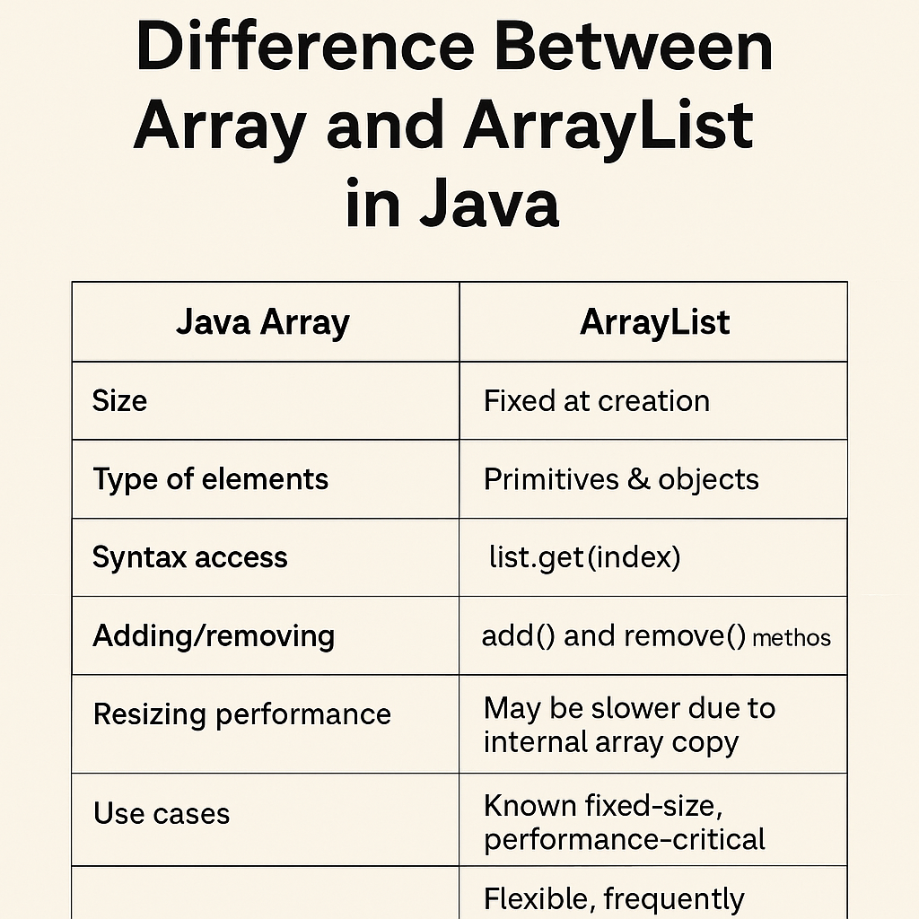 Difference Between Array and ArrayList in Java