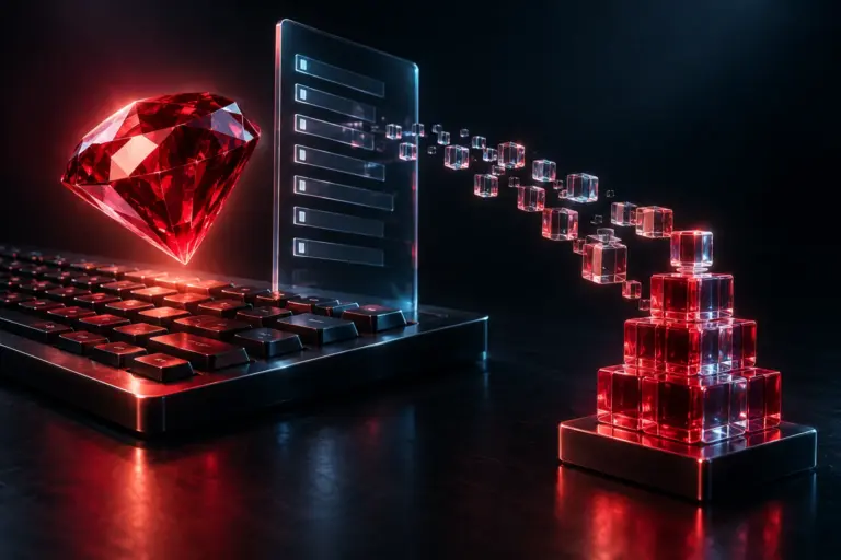 Is Ruby a programming language illustrated by a ruby gemstone connecting program instructions with a computed result