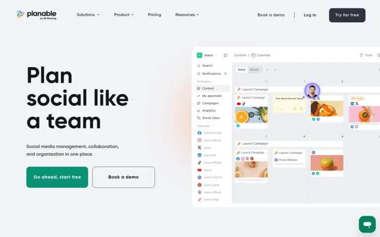 Planable website showing its content planning interface