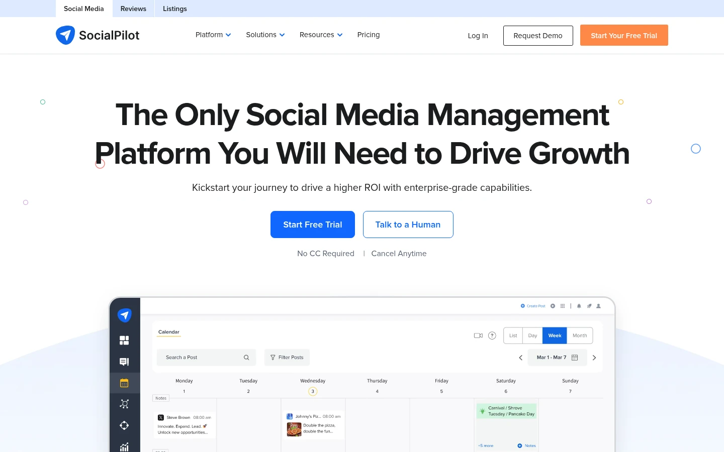 SocialPilot website - content scheduling tool